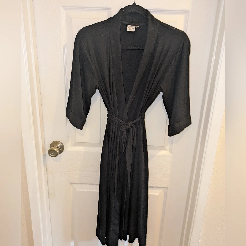 NWOT QUINCE Bamboo Jersey Robe Tie Organic Black - Picture 1 of 3